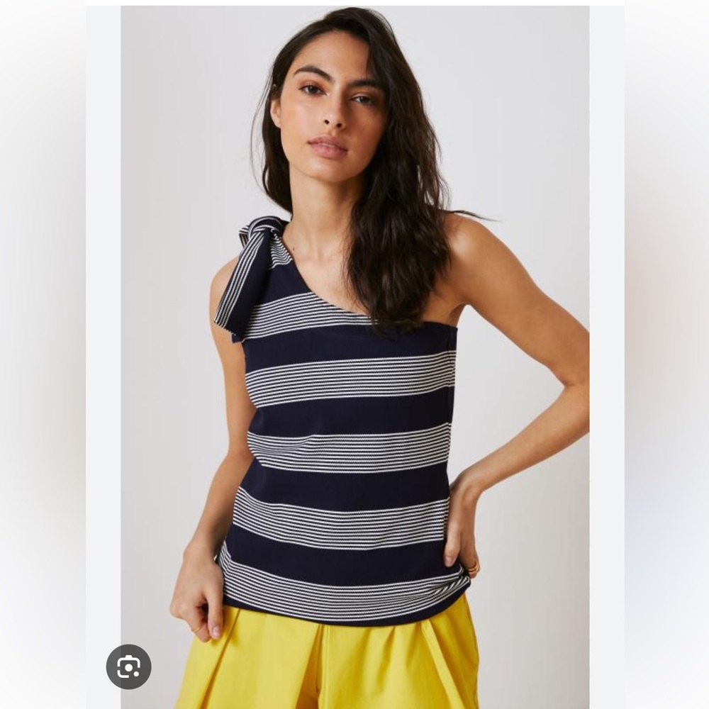 Bishop and young striped shirt one shoulder NEW size large navy white striped